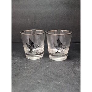 Canada Goose Whiskey Glass Set, Silver‎ Trim Low Ball Glasses, Vtg Federal Glass